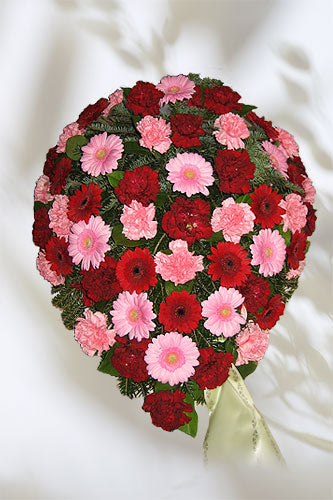 Bukett mit gemischten Blüten in rosa u. rot inkl. Schleife